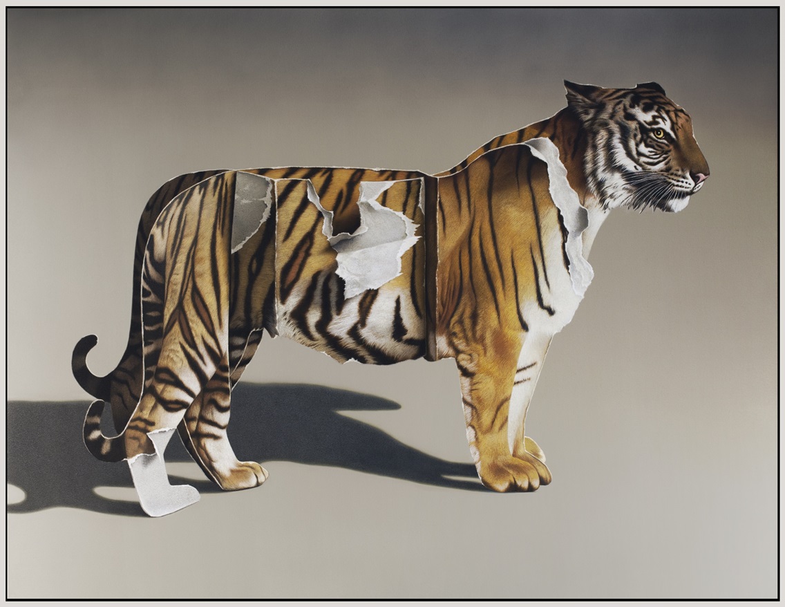 Eckart Hahn, Papiertiger, 2016 Acryl auf Leinwand, 100 x 130 cm, Privatsammlung Tübingen, VG Bild Kunst, Bonn 2025